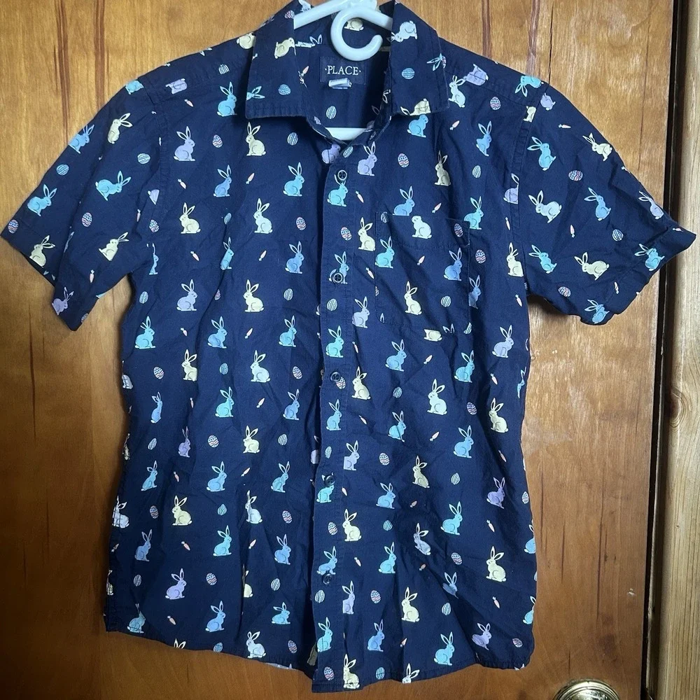THE CHILDRENS PLACE Boys Navy And Pastel Button Down Shirt Sz XL 14‎